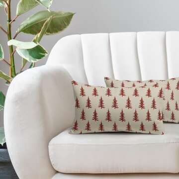 Christmas Lumbar Pillow Covers 12x20 Set of 2 Red Xmas Tree Rustic Style Winter Decorative Outdoor P...