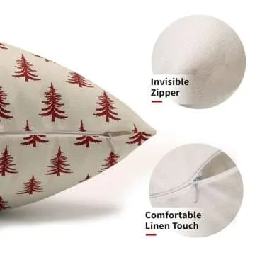 Christmas Lumbar Pillow Covers 12x20 Set of 2 Red Xmas Tree Rustic Style Winter Decorative Outdoor Pillowcases Farmhouse Vintage Holiday Decorations Throw Cushion Case Decor for Couch Sofa Bed