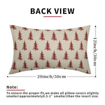 Christmas Lumbar Pillow Covers 12x20 Set of 2 Red Xmas Tree Rustic Style Winter Decorative Outdoor Pillowcases Farmhouse Vintage Holiday Decorations Throw Cushion Case Decor for Couch Sofa Bed