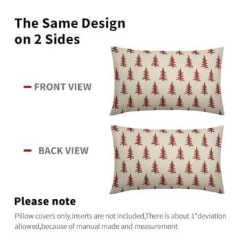Christmas Lumbar Pillow Covers 12x20 Set of 2 Red Xmas Tree Rustic Style Winter Decorative Outdoor Pillowcases Farmhouse Vintage Holiday Decorations Throw Cushion Case Decor for Couch Sofa Bed