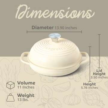 Enameled Cast Iron Bread Pan with Lid, 11” Bianco Perla (White) Bread Oven Cast Iron Sourdough Bak...