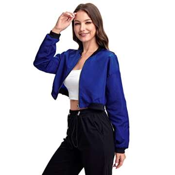 Floerns Women's Lightweight Crop Bomber Jacket in Royal Blue