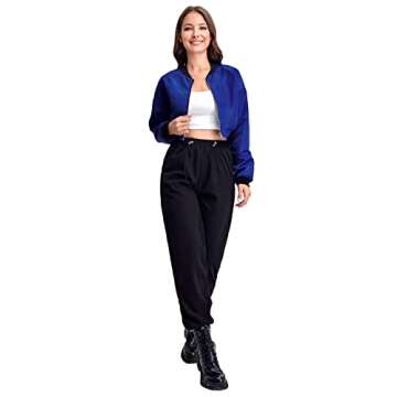 Floerns Women's Lightweight Crop Bomber Jacket in Royal Blue
