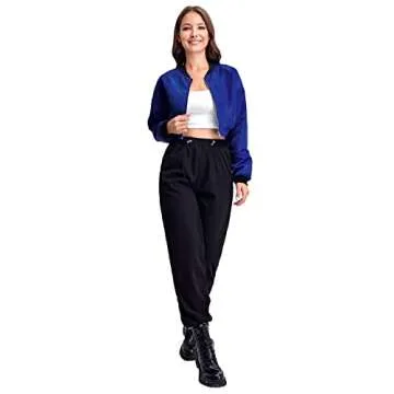 Floerns Women's Lightweight Crop Bomber Jacket in Royal Blue