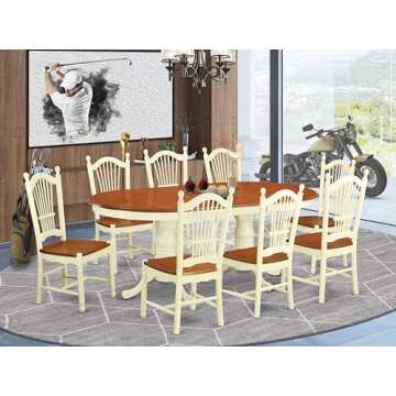 East West Furniture PLDO9-WHI-W 9 Piece Dining Room Furniture Set Includes an Oval Kitchen Table wit...