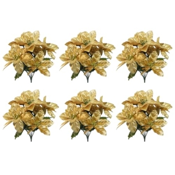 DNIEBW Artificial Flowers for Christmas Decorations 6 Pack Poinsettia Flowers Artificial,13.8 Inch F...