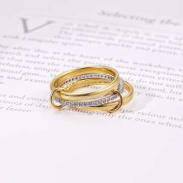 RAIFIN Stackable 18k Gold Plated Rings for Women - 3-Piece Set