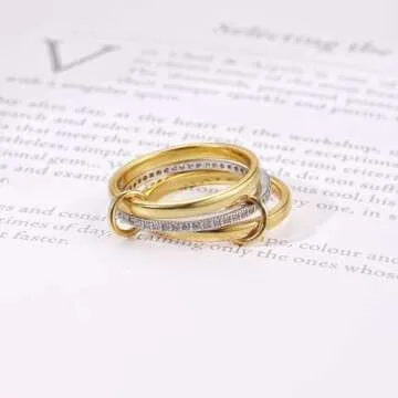 RAIFIN Stackable 18k Gold Plated Rings for Women - 3-Piece Set