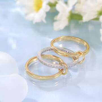 RAIFIN Stackable 18k Gold Plated Rings for Women - 3-Piece Set