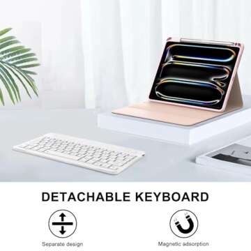 SENGBIRCH for iPad Pro 11 Inch Case Keyboard 2024, Smart iPad 11 Pro M4 Keyboard Case, Bluetooth Keyboard for Pro 11’’ Tablet Case with Pencil Holder, Auto Wake/Sleep Leather Folio, Pink
