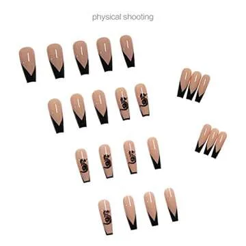 RikView Press on Nails Long Acrylic Nails Coffin Fake Nails Black Nails with Dragon Design