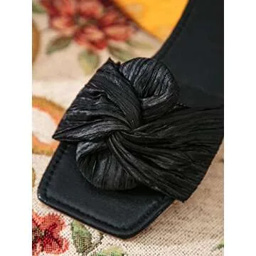 OYOANGLE Women's Metallic Twist Front Open Toe Flat Sandals Fashion Slide Sandals Black 8