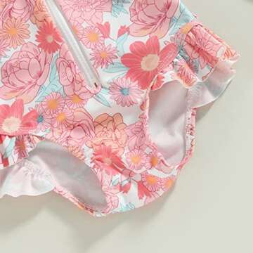 Hnyenmcko Infant Toddler Baby Girl One-Piece Swimsuit Floral/Flamingo Print Zipper Long Sleeve Ruffled Swimwear Bathing Suit (Pink Flower, 9-12 Months)