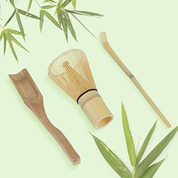 Anpro Bamboo Matcha Tea Whisk set, Scoop and Small Spoon,The Perfect Set to Prepare a Traditional Cup of Matcha