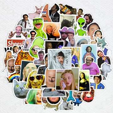 50pcs Meme Funny Stickers,Fashion Internet Celebrity Meme Vinyl Waterproof Decals for Laptop, Bottle, Scrapbook,Phone,Funny Stickers for Adults,Pop Culture Stickers (StickersA)