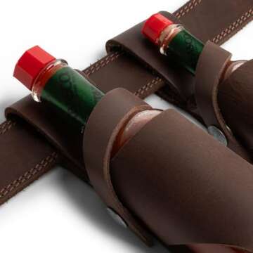 Hide & Drink, Set of 2 Hot Sauce Holsters 5oz & 2oz Bottle Belt Sheath, Compatible with Tobasco Cholulah Sriracha Hot Sauce, Bottle Holder, Full Grain Leather, Handmade, Bourbon Brown