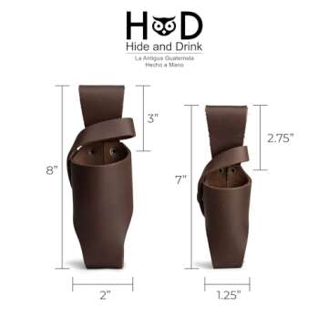 Hide & Drink, Set of 2 Hot Sauce Holsters 5oz & 2oz Bottle Belt Sheath, Compatible with Tobasco Cholulah Sriracha Hot Sauce, Bottle Holder, Full Grain Leather, Handmade, Bourbon Brown