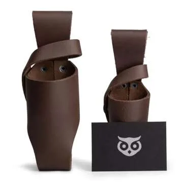 Hide & Drink, Set of 2 Hot Sauce Holsters 5oz & 2oz Bottle Belt Sheath, Compatible with Tobasco Cholulah Sriracha Hot Sauce, Bottle Holder, Full Grain Leather, Handmade, Bourbon Brown