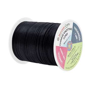 Mandala Crafts Nylon Satin Cord 1mm Rattail Cord Black String - 100 Yds Nylon Chinese Knotting Cord ...