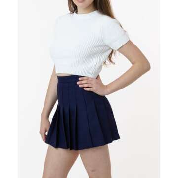 SCKTOO Womens Girl High Waisted Pleated Tennis Skirt School A-Line Skater Skirts with Lining Shorts (Dark Blue,X-Small)