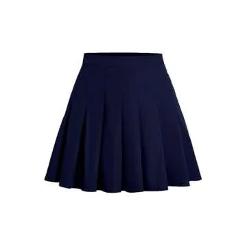 SCKTOO Womens Girl High Waisted Pleated Tennis Skirt School A-Line Skater Skirts with Lining Shorts (Dark Blue,X-Small)