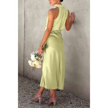 PRETTYGARDEN Women's 2025 Summer Satin Dress Elegant Sleeveless Mock Neck Cocktail Party Maxi Dresse...