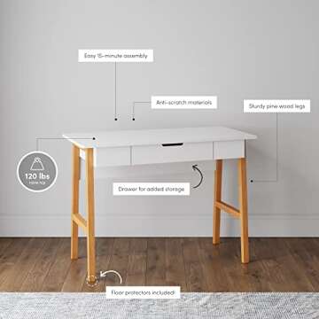 Nathan James Jacklyn Modern Home Office Writing Desk, White/Brown