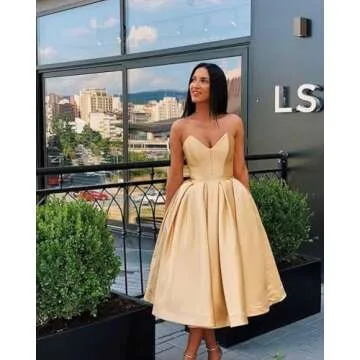 MZHMYXH Women’s A Line Strapless Prom Dress - Sweetheart Satin Pink