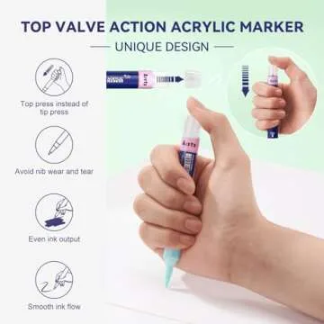 Arrtx Top Valve Action Marker Pen, 48 Colors Simptap Acrylic Paint Pens, Water Based Paint Markers for Stone, Glass, Extra Brush Tip