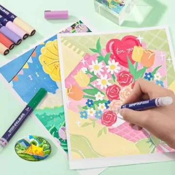 Arrtx Top Valve Action Marker Pen, 48 Colors Simptap Acrylic Paint Pens, Water Based Paint Markers for Stone, Glass, Extra Brush Tip