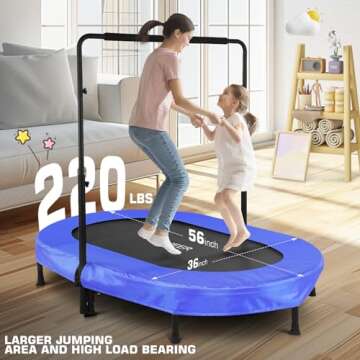 ANCHEER Double Kids Mini Trampoline with Adjustable Handle, Parent-Child Twins Trampoline Max Load 220lbs, Exercise Trampoline for Indoor/Garden/Workout Cardio