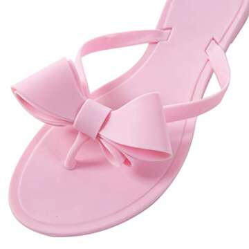 Mtzyoa Women Stud Bow Flip-Flops for Summer Beach Fun