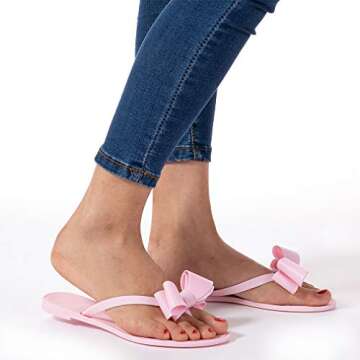 Mtzyoa Women Stud Bow Flip-Flops for Summer Beach Fun