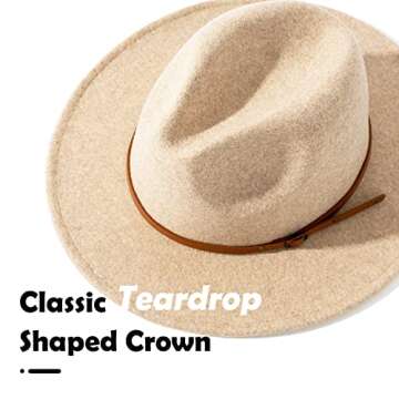Lisianthus Women Wool Wide Brim Belt Buckle Fedora Hat A Brown Belt Beige