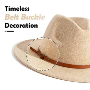 Lisianthus Women Wool Wide Brim Belt Buckle Fedora Hat A Brown Belt Beige