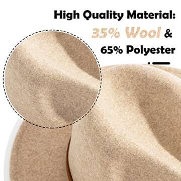 Lisianthus Women Wool Wide Brim Belt Buckle Fedora Hat A Brown Belt Beige