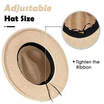 Lisianthus Women Wool Wide Brim Belt Buckle Fedora Hat A Brown Belt Beige