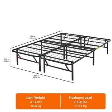 Amazon Basics Bed Frame with Storage, Foldable Metal Platform, Sturdy Steel, No Box Spring Needed, 14 inches High, Tool-Free Setup, Full Size, Black