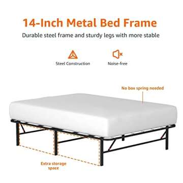 Amazon Basics Bed Frame with Storage, Foldable Metal Platform, Sturdy Steel, No Box Spring Needed, 14 inches High, Tool-Free Setup, Full Size, Black