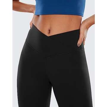 CRZ YOGA Womens Butterluxe Crossover Workout Capri Leggings 23 Inches - High Waist V Cross Crop Gym Yoga Pants Black X-Large