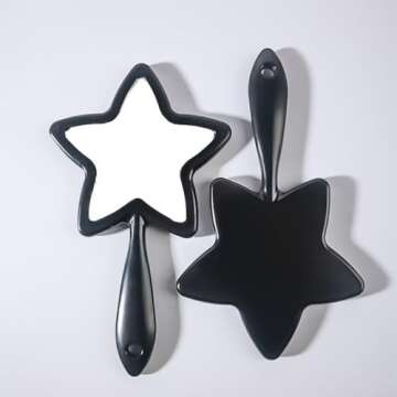 mollensiuer 1Pc Star-Shaped Handheld Mirrors Plastic Travel Makeup Handheld Cosmetic Mirror Personal Portable Handle Mirror for Face Makeup, Travel, Camping, Home, Black