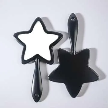 mollensiuer 1Pc Star-Shaped Handheld Mirrors Plastic Travel Makeup Handheld Cosmetic Mirror Personal Portable Handle Mirror for Face Makeup, Travel, Camping, Home, Black