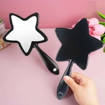 mollensiuer 1Pc Star-Shaped Handheld Mirrors Plastic Travel Makeup Handheld Cosmetic Mirror Personal Portable Handle Mirror for Face Makeup, Travel, Camping, Home, Black