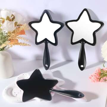 mollensiuer 1Pc Star-Shaped Handheld Mirrors Plastic Travel Makeup Handheld Cosmetic Mirror Personal Portable Handle Mirror for Face Makeup, Travel, Camping, Home, Black