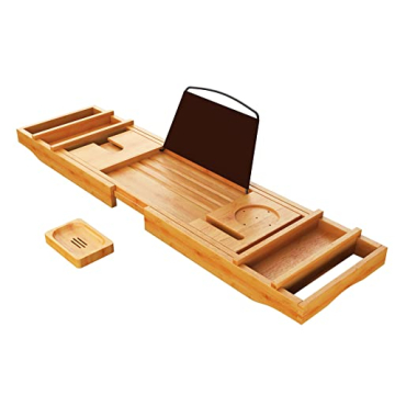 CINEYO Luxury Bamboo Bathtub Caddy Tray for Relaxation