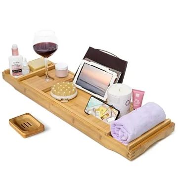 CINEYO Luxury Bamboo Bathtub Caddy Tray for Relaxation