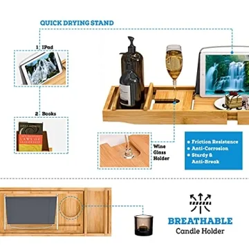 CINEYO Luxury Bamboo Bathtub Caddy Tray for Relaxation