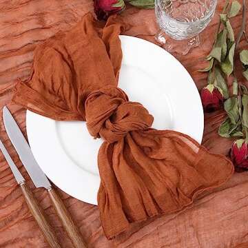 Socomi Terracotta Cheesecloth Napkins Easter Spring Napkins Set of 10 Boho Washable Dinner Table Napkins for Wedding Party Baby Shower Birthday Party Decor