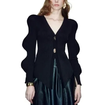 URBAN REVIVO Women Cardigan Sweaters Long Sleeve Knitted V-Neck Open Front Button Down Outwear Trend...