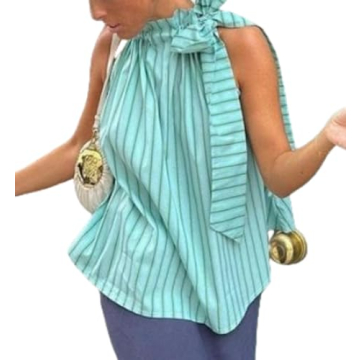 Women Halter Peplum Tank Top Y2k Striped Backless Sleeveless Babydoll Shirt Cute Ruffle Hem Flowy Ca...